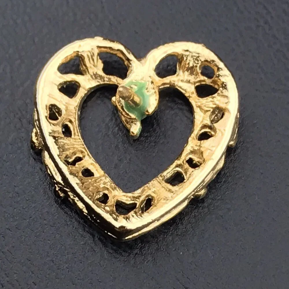 Heart Pin Vintage Brooch Green Stone Gold Tone